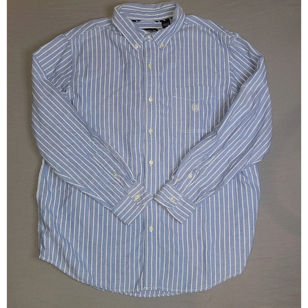 Chaps Long Sleeve Button Down Blue-White Stripe Men's XL